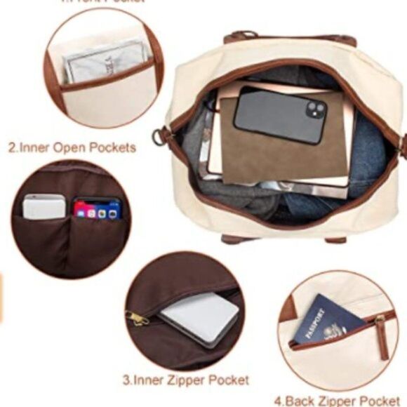 New Weekender Bag for Women Canvas Overnight Bag Large - Picture 5 of 8